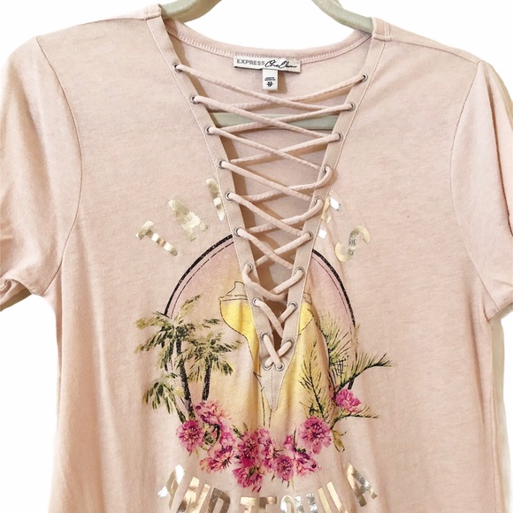 3/15$ Express One Eleven blush pink/cream tee size XS - Picture 2 of 7
